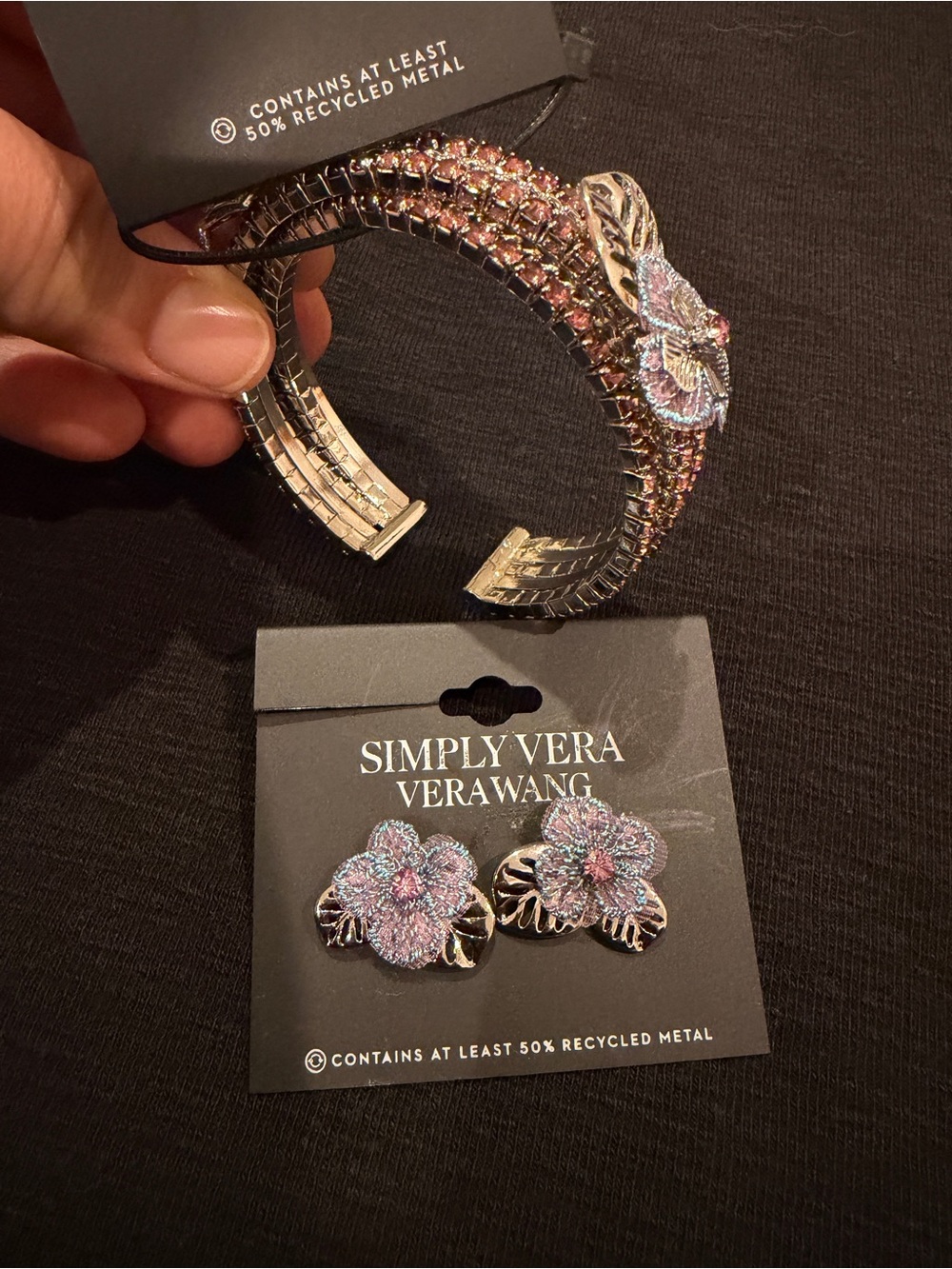 Simply Vera Vera Wang Purple Crystal Flower Bracelet and Earrings Set